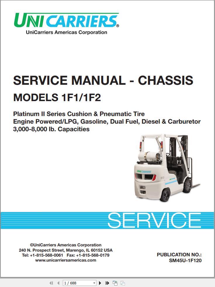 Unicarrier Forklift 1F1 1F2 Chassis Service Manual SM45U 1F120 2015