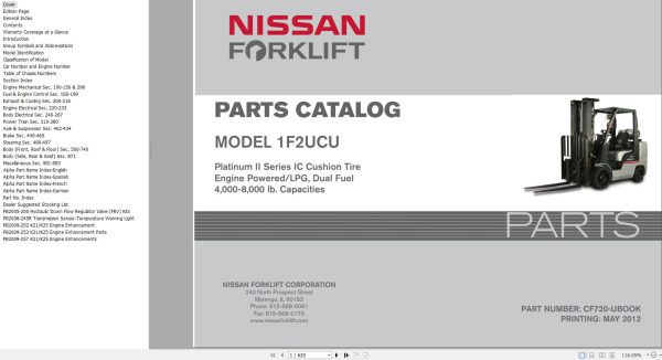Unicarrier Forklift 1F2UCU Parts Catalog CF720 UBOOK 2012
