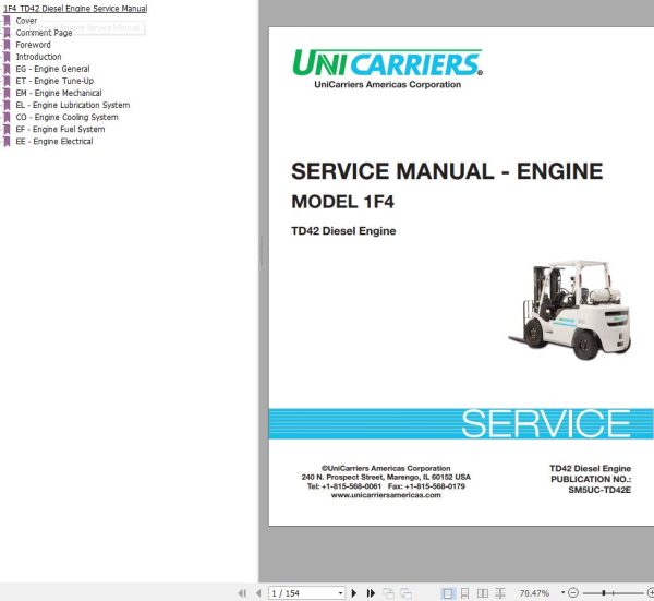 Unicarrier Forklift 1F4 Engine TD42 Service Manual SM5UC TD42E 2015