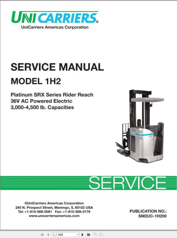Unicarrier Forklift 1H2 Service Manual SM2UC 1H200 2015