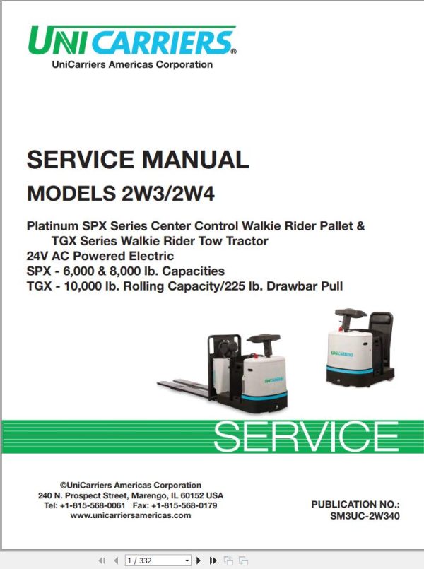 Unicarrier Forklift 2W3 2W4 Service Manual SM3UC 2W340 2015