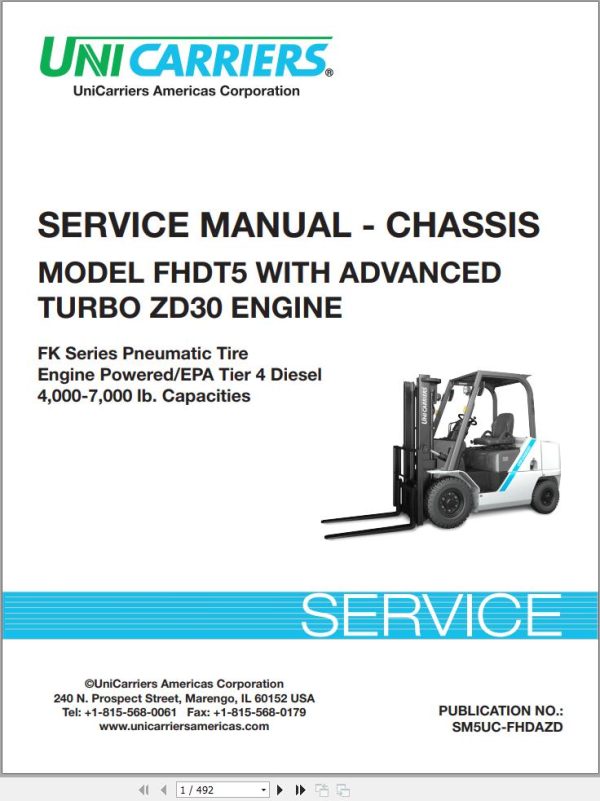Unicarrier Forklift FHDT5 Service Manual Chassis SM5UC FHDAZD 2016