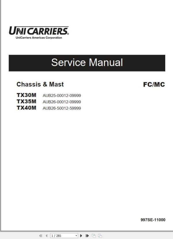 Unicarrier Forklift TX30M TX35M TX40M Service Manual 997SE 11000
