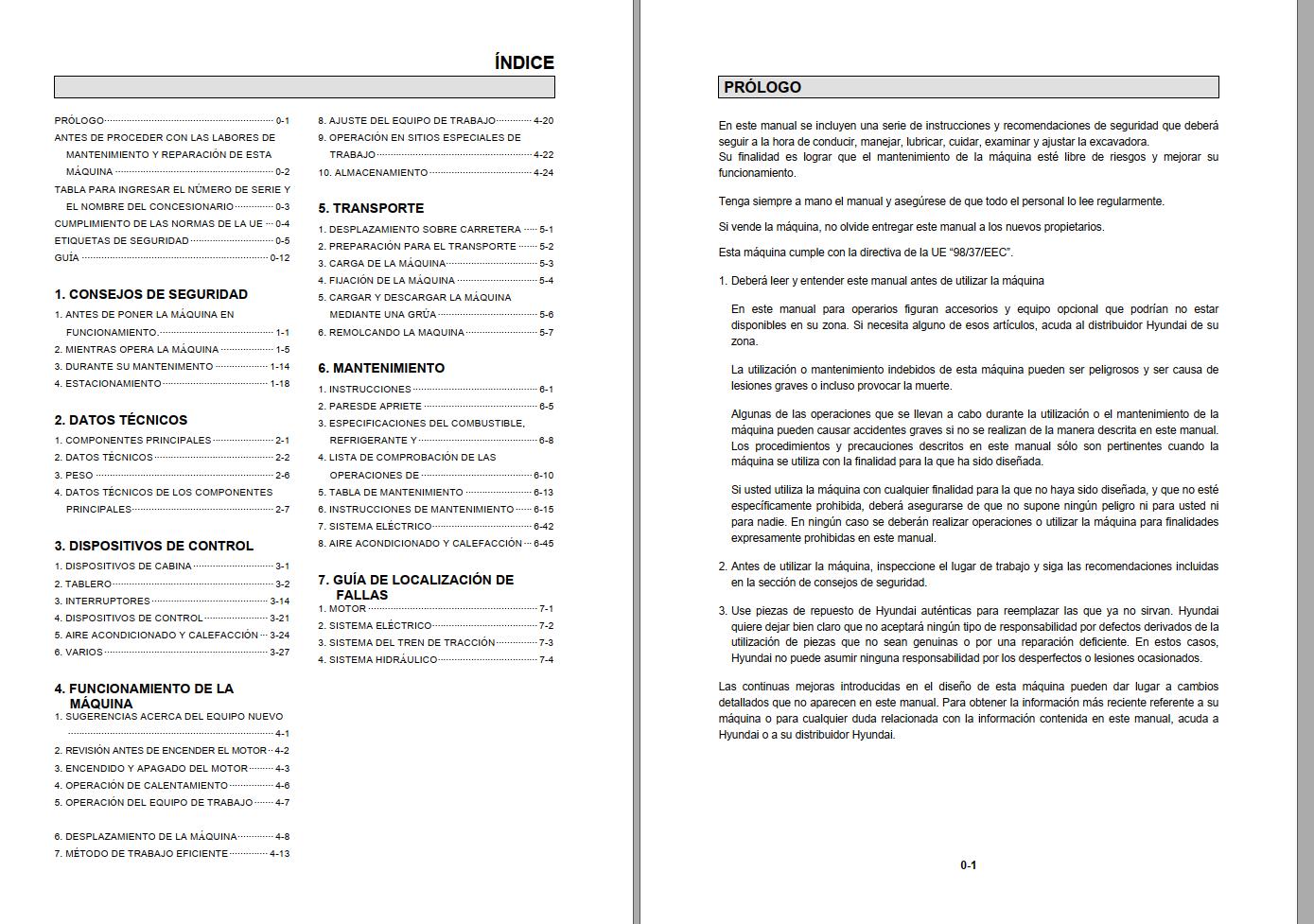 012 Hyundai Excavator HL730 7A Operator Manual ES
