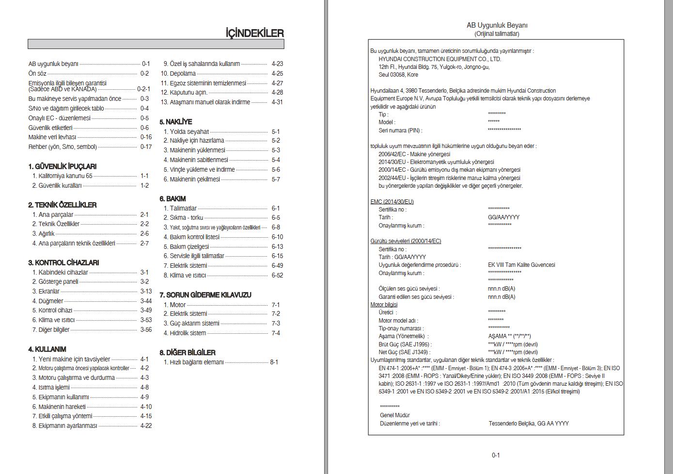 070 Hyundai Excavator HL955A TM Operator Manual TR
