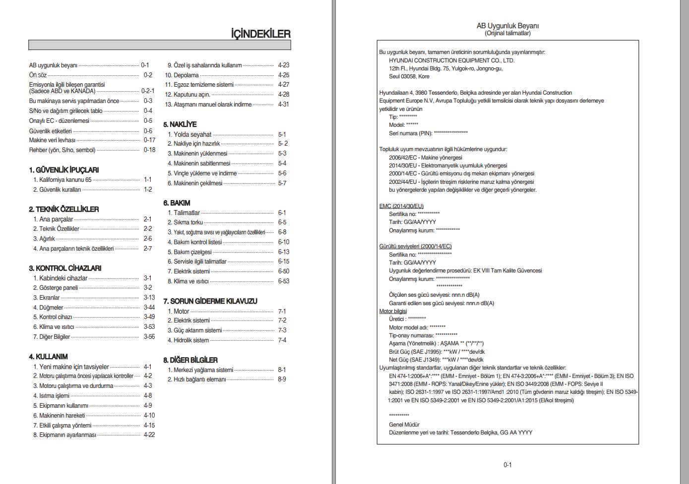 071 Hyundai Excavator HL960A Operator Manual TR