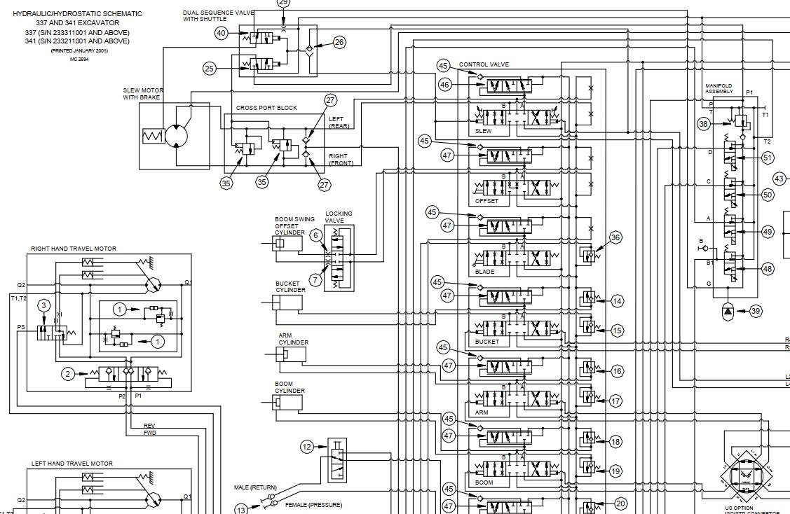 Bobcat Excavator 341 Electrical and Hydraulic Schematic