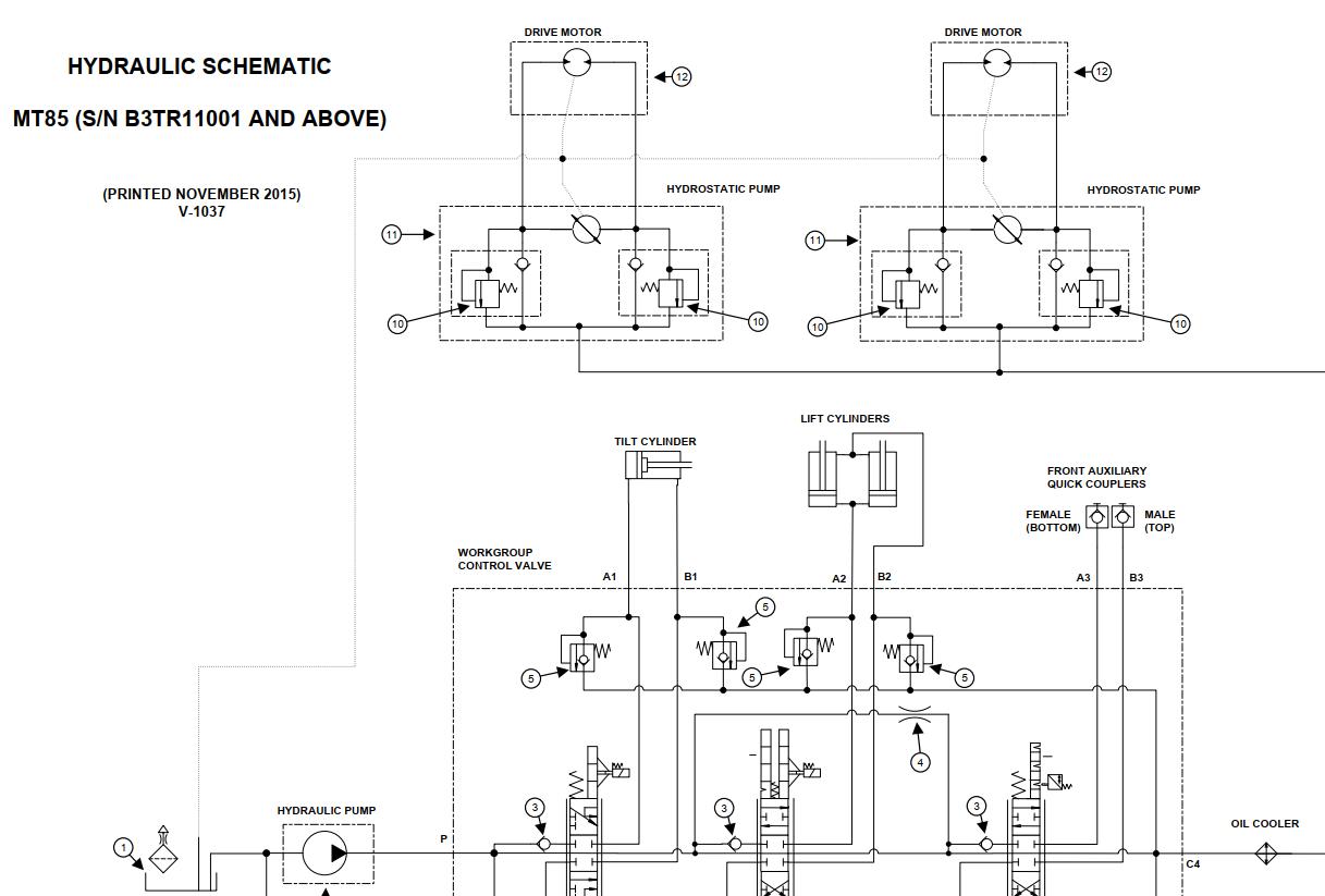 Bobcat Mini Track Loader MT85 Electrical and Hydraulic Schematic