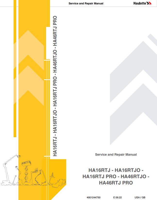 Haulotte Articulating Boom HA16RTJ to HA46RTJ PRO Service and Repair Manual EN FR