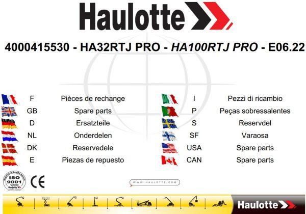 Haulotte Articulating Boom HA32RTJ PRO HA100RTJ PRO Spare Parts Catalog EN FR