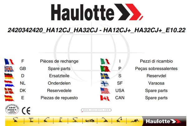 Haulotte Articulating Boom Lift HA12CJ to HA33CJ Spare Parts Catalog EN FR