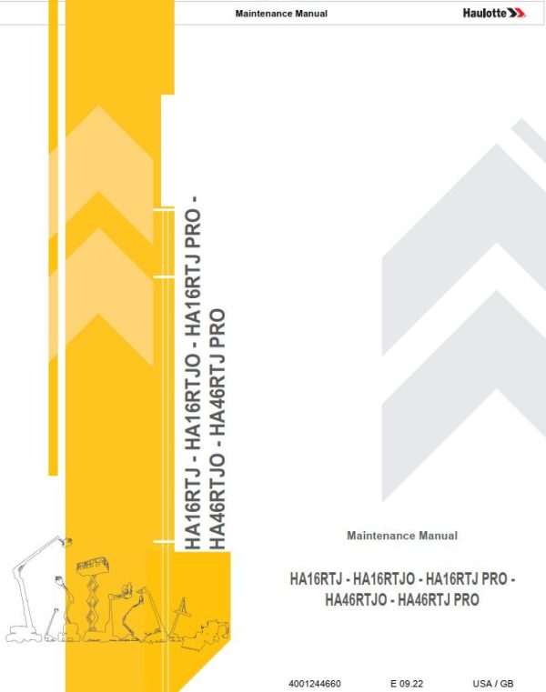 Haulotte Articulating Boom Lift HA16RTJ to HA46RTJ PRO Maintenance Manual EN DE