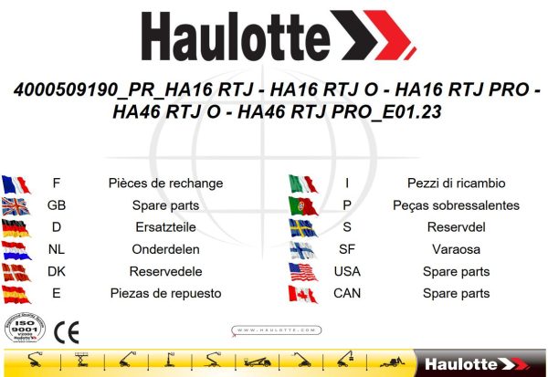 Haulotte Articulating Boom Lift HA16RTJ to HA46RTJ PRO Spare Parts Catalog EN FR