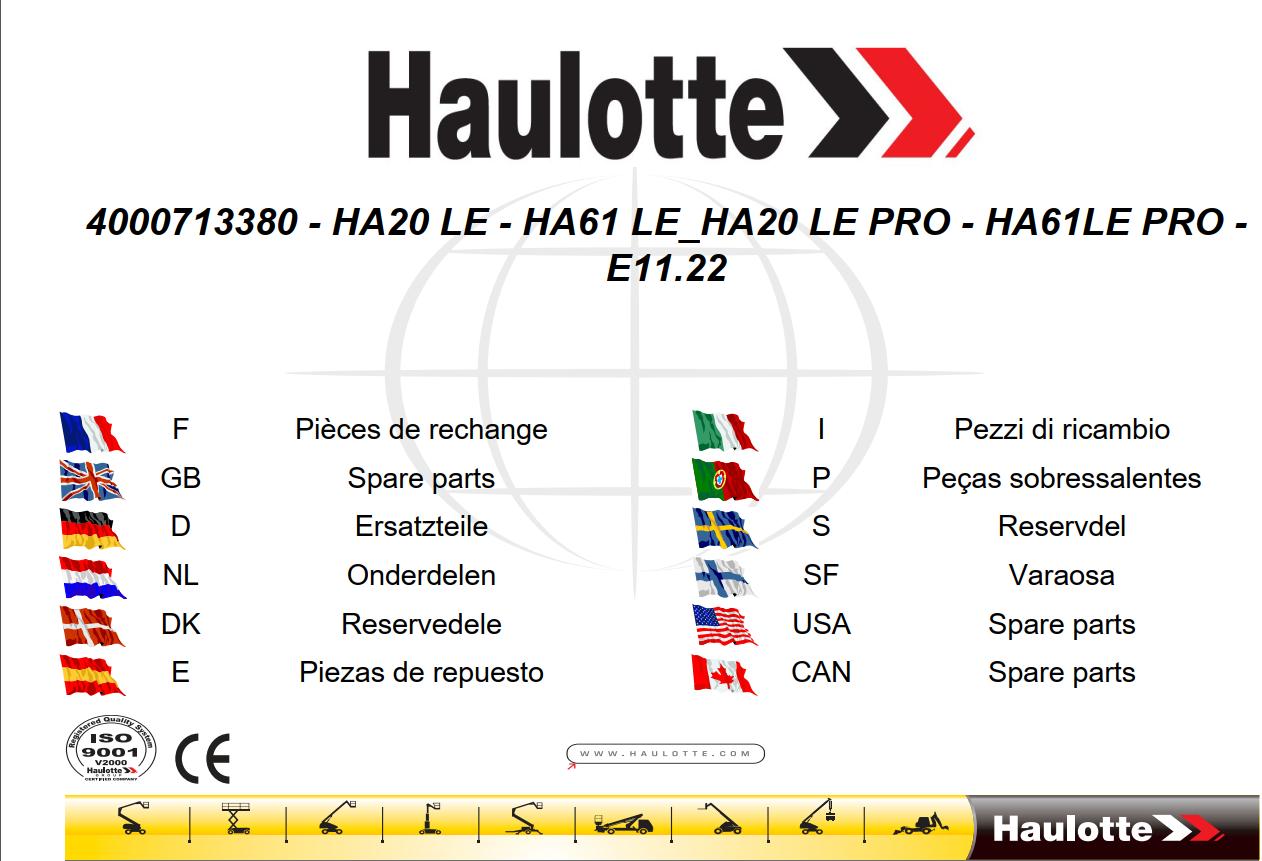 Haulotte Articulating Boom Lift HA20LE to HA61LE PRO Spare Parts Catalog EN FR