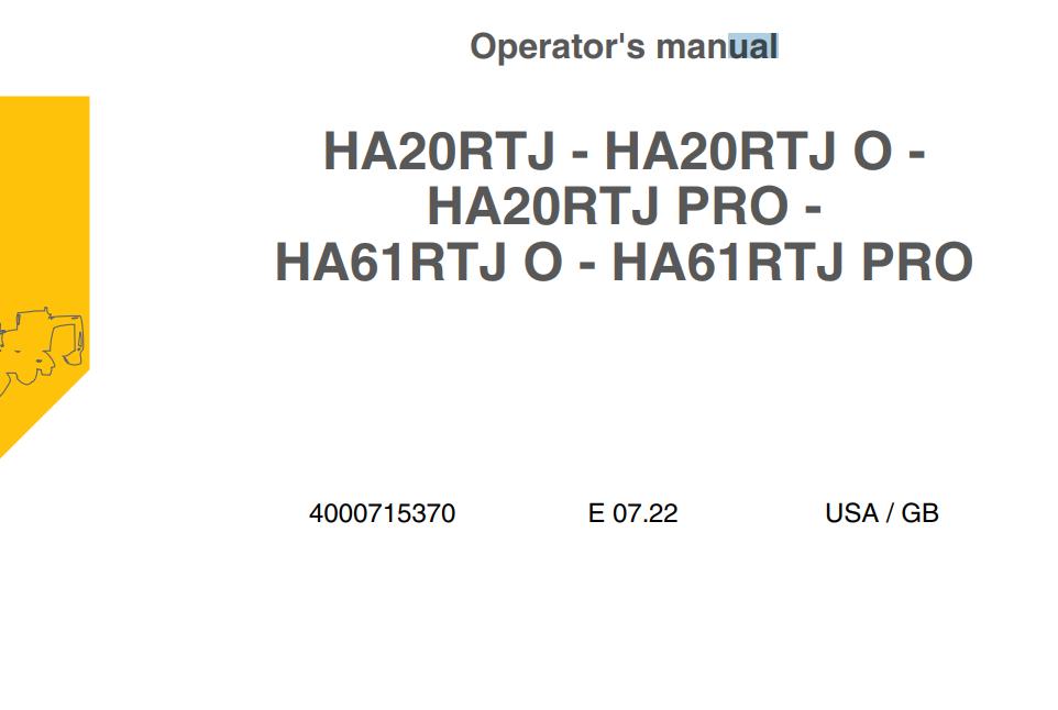 Haulotte Articulating Boom Lift HA20RTJ to HA61RTJ PRO Operators Manual EN DE