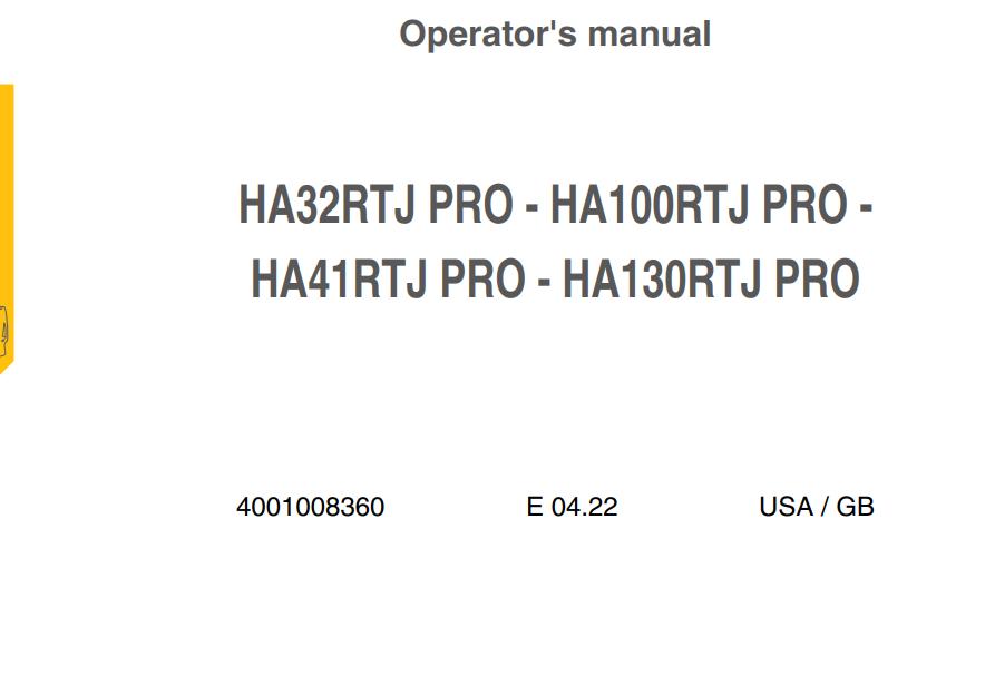Haulotte Articulating Boom Lift HA32RTJ PRO to HA130RTJ PRO Operators Manual