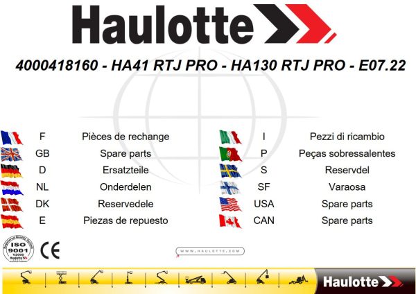 Haulotte Articulating Boom Lift HA41RTJ PRO HA130RTJ PRO Spare Parts Catalog EN FR