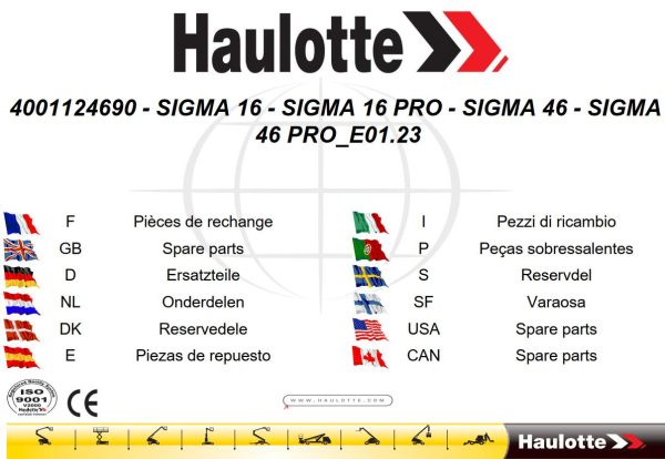 Haulotte Electric Articulating Boom SIGMA 16 to SIGMA 46 PRO Spare Parts Catalog EN FR