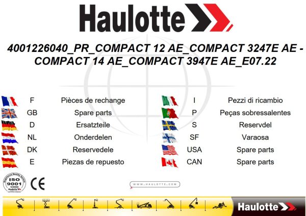 Haulotte Electric Scissor Lift COMPACT 12 AE to 3947E AE Spare Parts Catalog EN FR