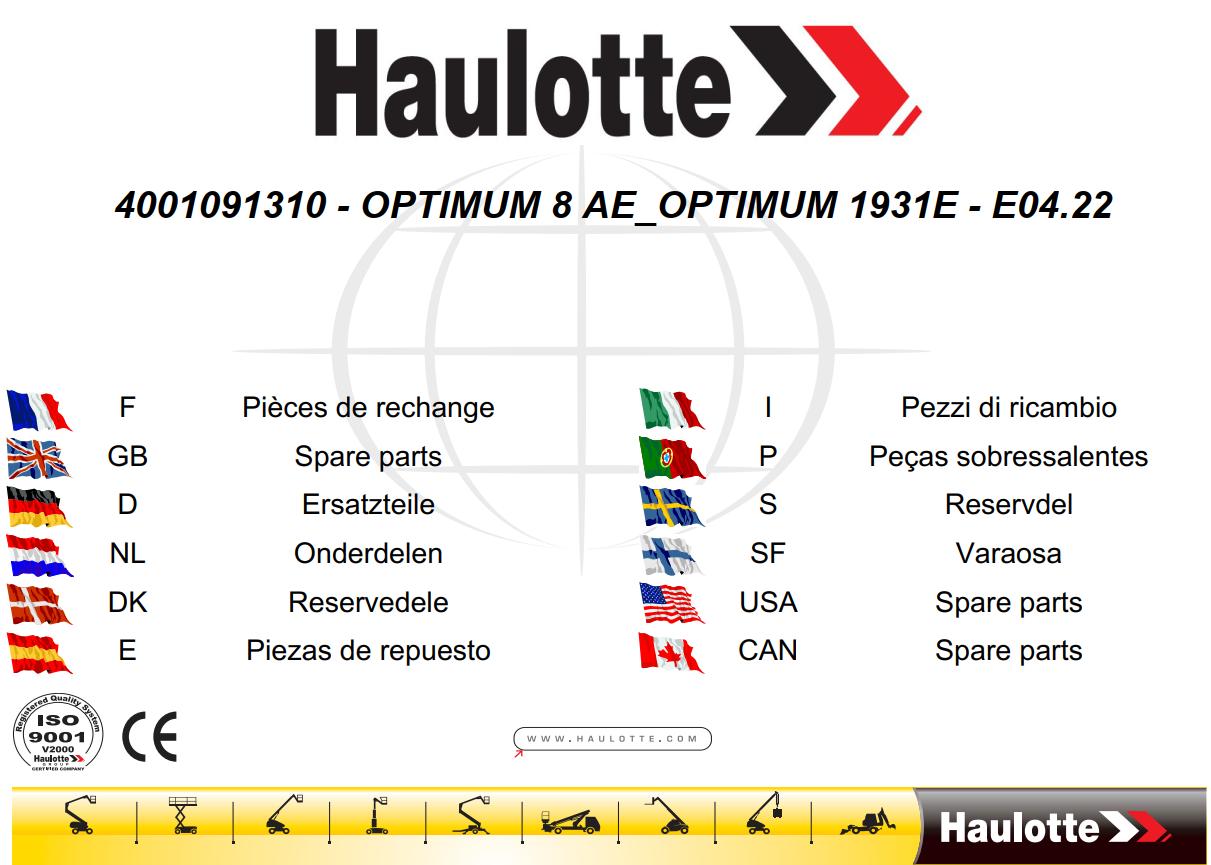 Haulotte Scissor Lift OPTIMUM 8AE 1931E Spare Parts Catalog EN FR