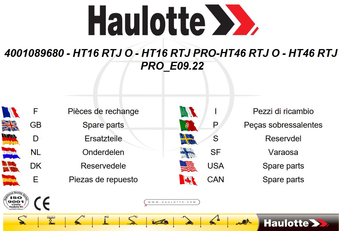 Haulotte Telescopic Boom HT16RTJ O to HT46RTJ PRO Spare Parts Catalog EN FR