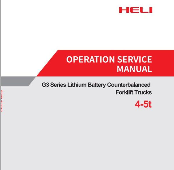Heli Forklift Truck G3 Series 4 5t Service Operation Parts Manual EN ZH