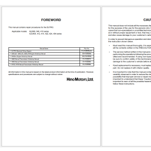 Hino DUTRO WU XZU Series Repair Manual