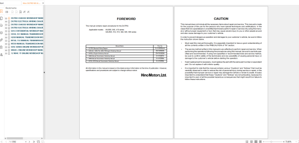 Hino DUTRO WU XZU Series Repair Manual