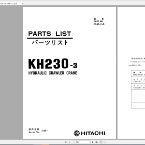 Hitachi Hydraulic Crawler Crane KH230 3 Parts Catalog 0
