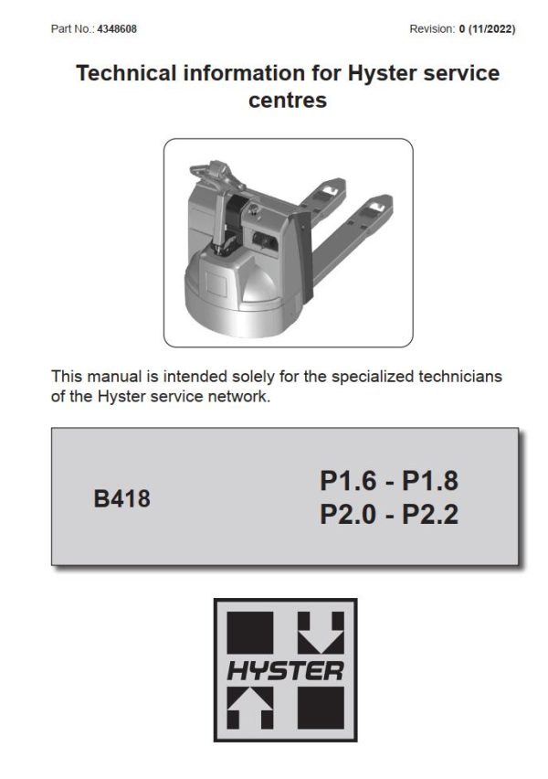 Hyster Class 3 B418 P1.6 P1.8 P2.0 P2.2 Service Manual PDF