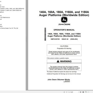 John Deere Auger Platforms 140A 160A 180A 1160A 1180A Operators Manual