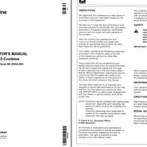 John Deere Combine 1055 Operators Manual