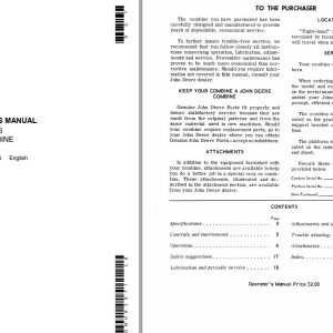 John Deere Combine 106 Operators Manual