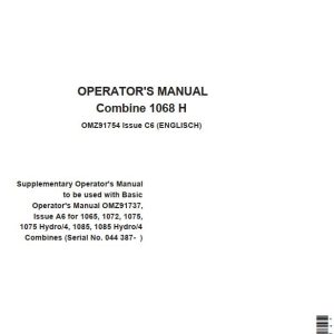 John Deere Combine 1068H Operators Manual
