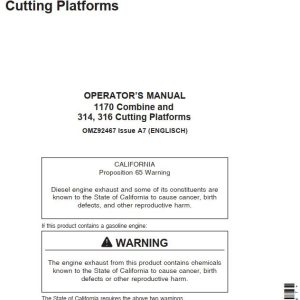 John Deere Combine 1170 Cutting Platforms 314 316 Operators Manual