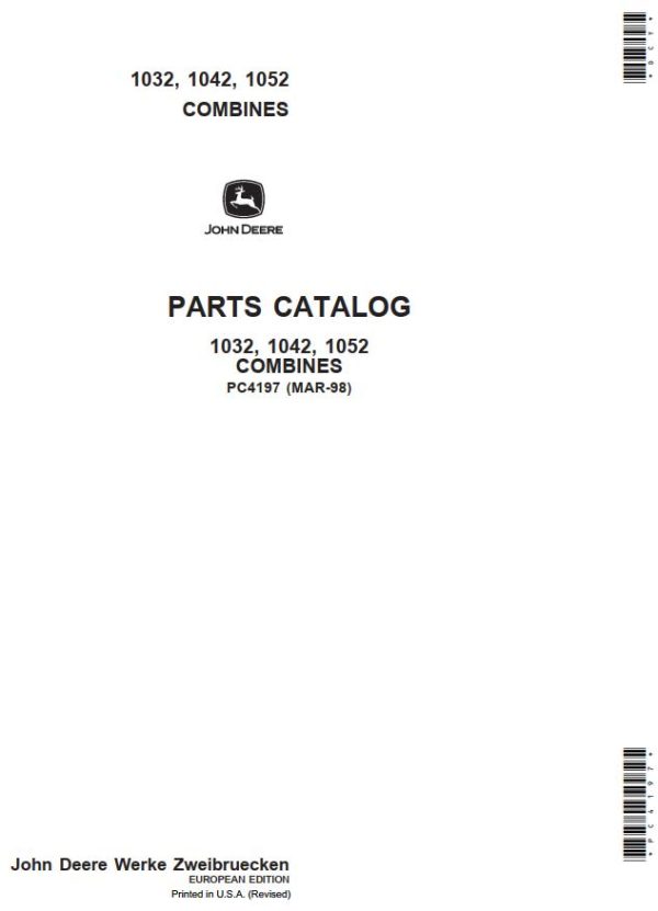 John Deere Combines 1032 1042 1052 Parts Catalog
