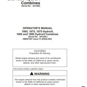John Deere Combines 1065 1075 1075 Hydro 4 1085 Operators Manual 1