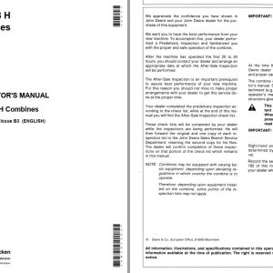 John Deere Combines 1068H Operators Manual