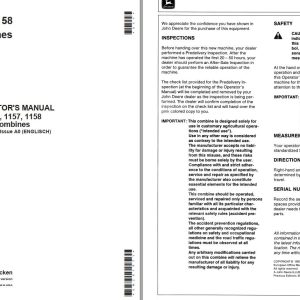 John Deere Combines 1155 1157 1158 Operators Manual