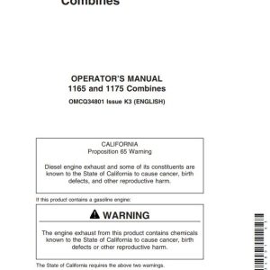 John Deere Combines 1165 1175 Operators Manual