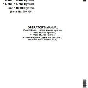 John Deere Combines 1166SII to 1188SII Hydro 4 Operators Manual