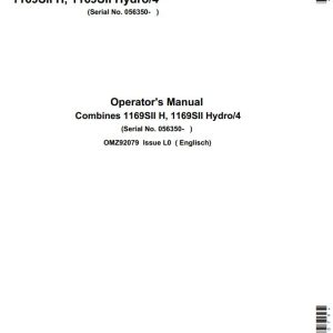 John Deere Combines 1169SII H 1169SII Hydro 4 Operators Manual