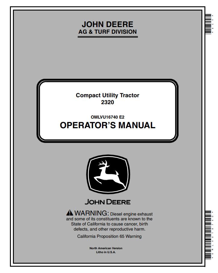 John Deere Compact Utility Tractor 2320 Operators Manual