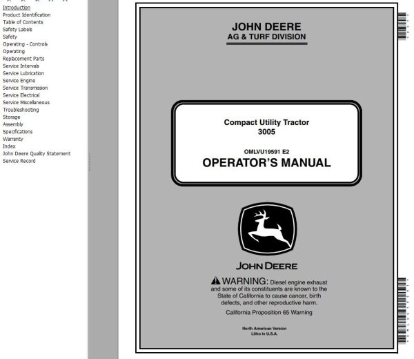 John Deere Compact Utility Tractor 3005 Operators Manual