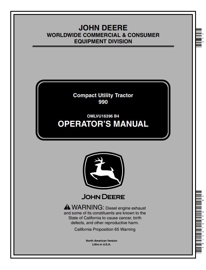 John Deere Compact Utility Tractor 990 Operators Manual EN ES