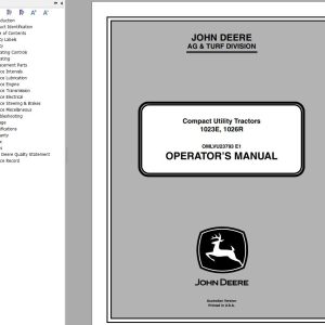 John Deere Compact Utility Tractors 1023E 1026R Operators Manual