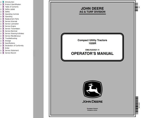 John Deere Compact Utility Tractors 1026R Operators Manual