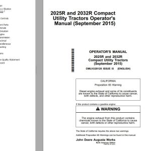 John Deere Compact Utility Tractors 2025R 2032R Operators Manual