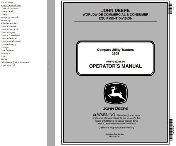 John Deere Compact Utility Tractors 2305 Operators Manual