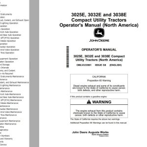 John Deere Compact Utility Tractors 3025E 3032E 3038E Operators Manual